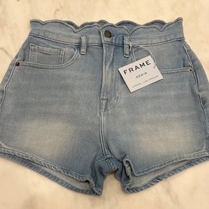 Frame light wash scalloped waist detail 2”  inseam denim short